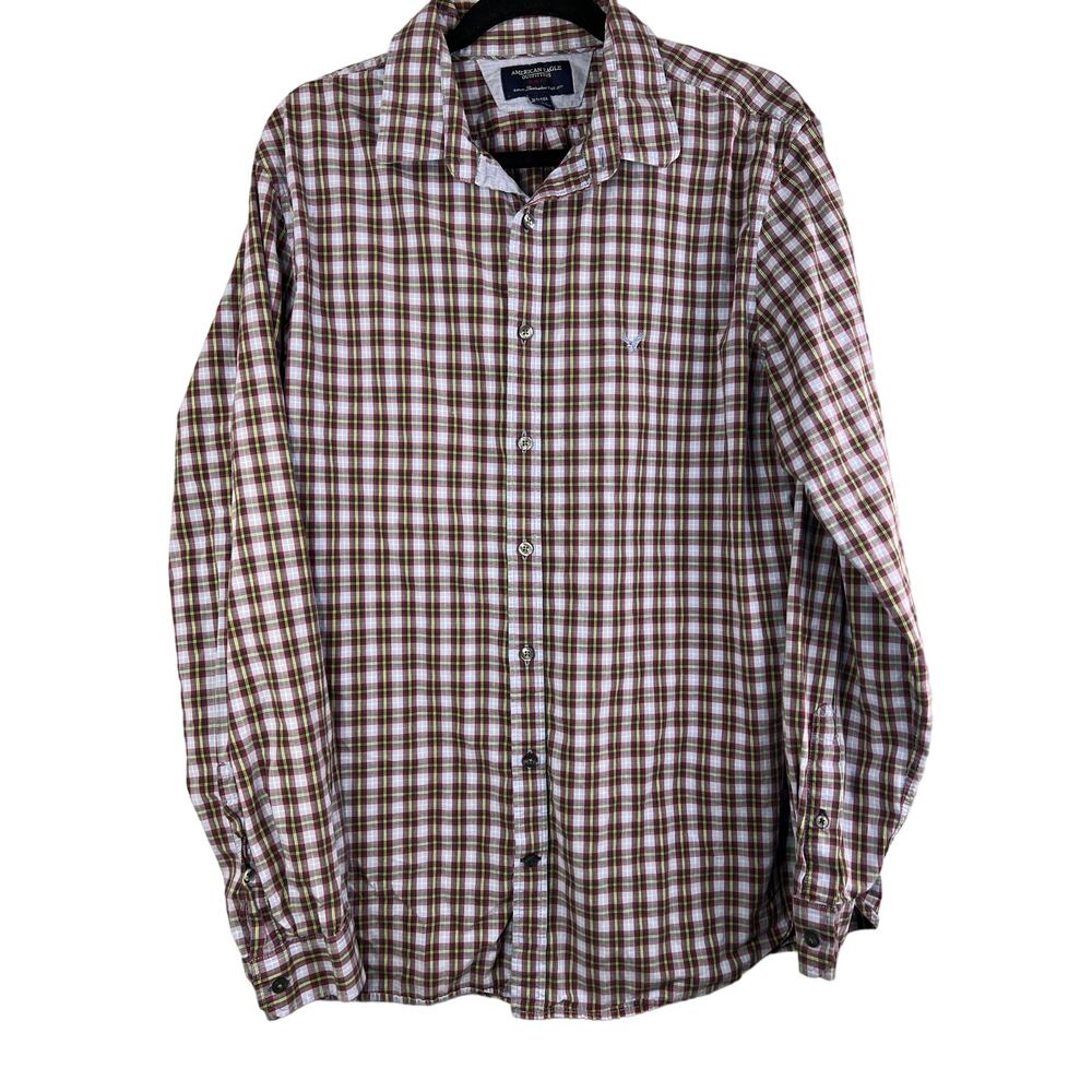 American Eagle Outfitters - Shirt -Mens XLT -Red & Blue Plaid LS Button Down